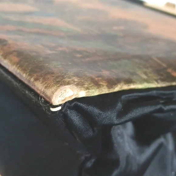 👜 1940s Tano of Madrid Black Silk Handbag Gold Clasp Made in Spain Retro - Picture 8 of 14